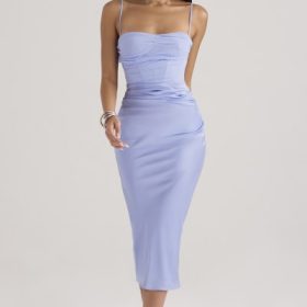 Teia Sky Draped Corset Midi Dress - Image 7