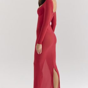 Everly Holly Red Mesh Maxi Dress with Bodysuit - Image 2
