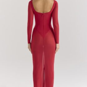 Everly Holly Red Mesh Maxi Dress with Bodysuit - Image 3