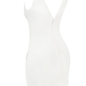 Olympia White Plunge Mini Dress - Image 3