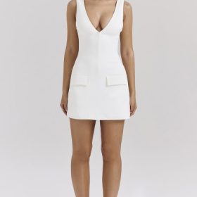 Olympia White Plunge Mini Dress - Image 7