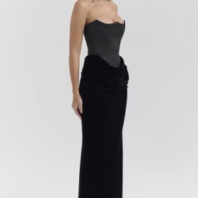 Persephone Black Velvet Strapless Corset Maxi Dress