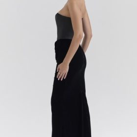 Persephone Black Velvet Strapless Corset Maxi Dress - Image 2