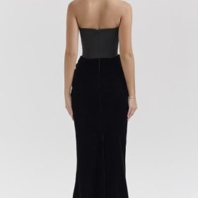 Persephone Black Velvet Strapless Corset Maxi Dress - Image 3