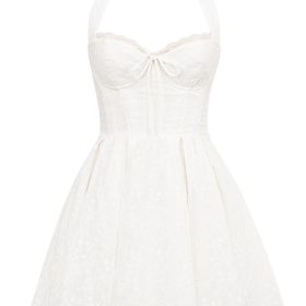 Harriet White Broderie Anglais Halter Mini Dress - Image 2