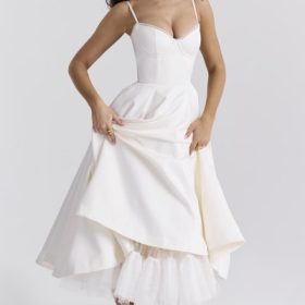 Mademoiselle White Tulle Midi Dress - Image 6