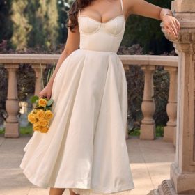 Mademoiselle White Tulle Midi Dress - Image 7