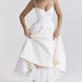 Mademoiselle White Tulle Midi Dress - Image 8