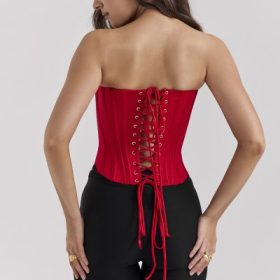 Genevieve Scarlet Satin Lace Back Corset
