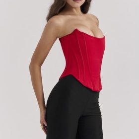 Genevieve Scarlet Satin Lace Back Corset - Image 10