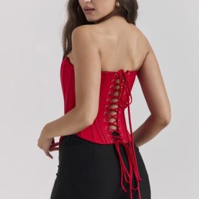 Genevieve Scarlet Satin Lace Back Corset - Image 11