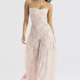 Seren Soft Pink Floral Lace Back Maxi Dress - Image 9