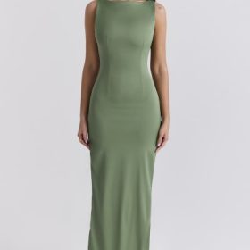 Filomena Olive Boat Neck Maxi Dress - Image 7