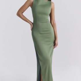 Filomena Olive Boat Neck Maxi Dress - Image 8