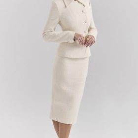 Lena Cream Boucle Pencil Midi Skirt - Image 5