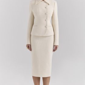 Lena Cream Boucle Pencil Midi Skirt - Image 7