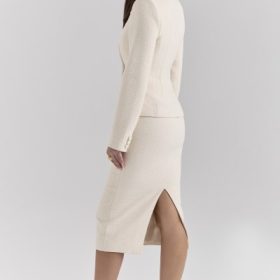 Lena Cream Boucle Pencil Midi Skirt - Image 9