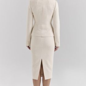 Lena Cream Boucle Pencil Midi Skirt - Image 10