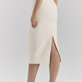 Lena Cream Boucle Pencil Midi Skirt - Image 13
