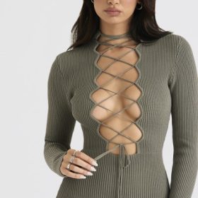 Jada Artichoke Knit Lace Up Dress - Image 10