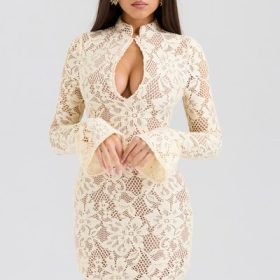 Brianna Buttermilk Keyhole Lace Mini Dress - Image 5