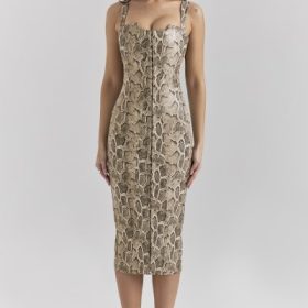 Gracie Snakeskin Print Vegan Leather Midi Dress - Image 7