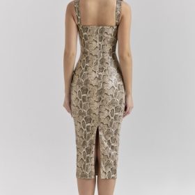Gracie Snakeskin Print Vegan Leather Midi Dress - Image 12