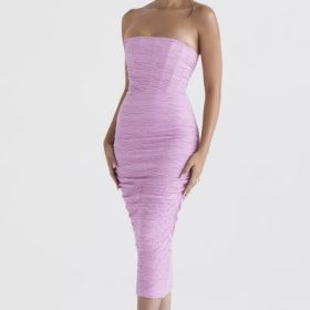 Tana Pink Strapless Corset Midi Dress - Image 8