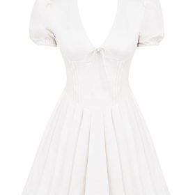 Imani White Pleated Cotton Mini Dress - Image 2