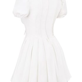 Imani White Pleated Cotton Mini Dress - Image 3