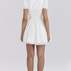 Imani White Pleated Cotton Mini Dress - Image 9