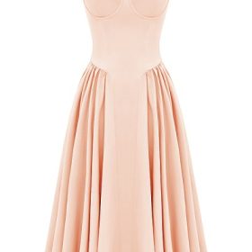 Samaria Peach Parfait Twill Corset Midi Dress - Image 2