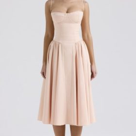 Samaria Peach Parfait Twill Corset Midi Dress - Image 5