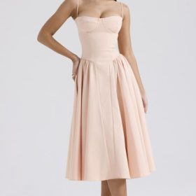 Samaria Peach Parfait Twill Corset Midi Dress - Image 7