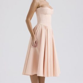 Samaria Peach Parfait Twill Corset Midi Dress - Image 9