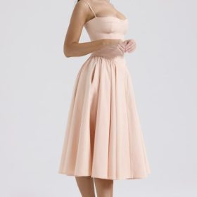 Samaria Peach Parfait Twill Corset Midi Dress - Image 10