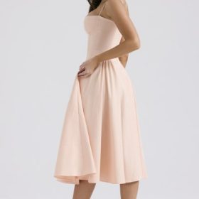 Samaria Peach Parfait Twill Corset Midi Dress - Image 11
