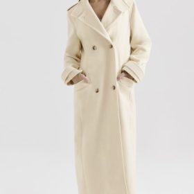 Sander Cream Double Breasted Funnel Neck Coat - Image 5