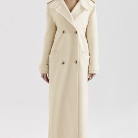 Sander Cream Double Breasted Funnel Neck Coat - Image 7