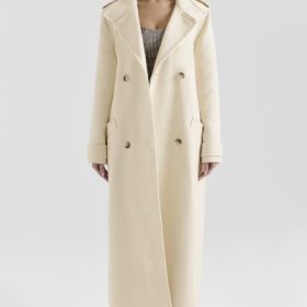 Sander Cream Double Breasted Funnel Neck Coat - Image 8