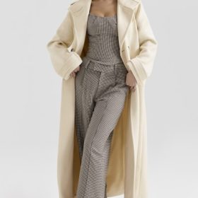 Sander Cream Double Breasted Funnel Neck Coat - Image 9