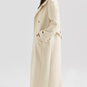 Sander Cream Double Breasted Funnel Neck Coat - Image 11