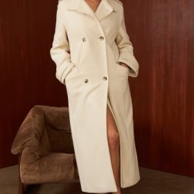 Sander Cream Double Breasted Funnel Neck Coat - Image 13