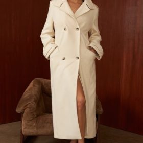 Sander Cream Double Breasted Funnel Neck Coat - Image 14
