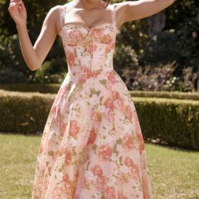 Rosalee Pink Peony Print Cotton Bustier Sundress - Image 5