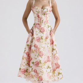 Rosalee Pink Peony Print Cotton Bustier Sundress - Image 6