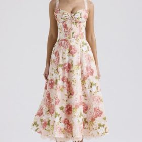 Rosalee Pink Peony Print Cotton Bustier Sundress - Image 7