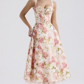 Rosalee Pink Peony Print Cotton Bustier Sundress - Image 8