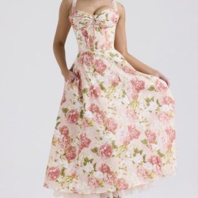 Rosalee Pink Peony Print Cotton Bustier Sundress - Image 9