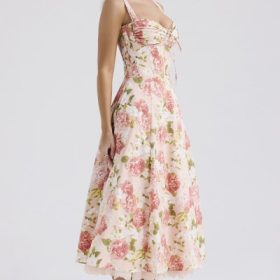 Rosalee Pink Peony Print Cotton Bustier Sundress - Image 10